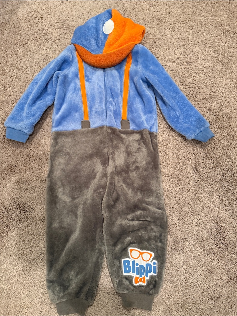 Blippi Blue & Gray Plush Onesie Pajamas with Orange Hood Accents